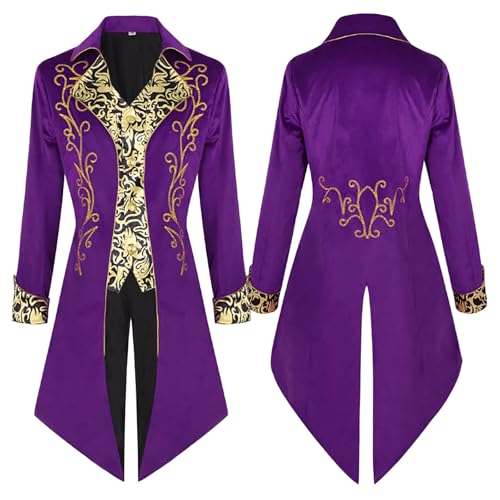 Neu 2025 Steampunk Herren Jacke - Gothic Frack Herren Midi Edelmann Gold Mantel Stickerei Viktorianische Hof Gehrock Retro Mittelalter Tuxedo Elegant Theater Kleidung Vampir Cosplay Halloween Kostüm von Generic