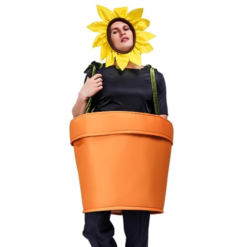 Neuartige Kostüme: Sorgen Sie Für Furore Mit Diesem Bezaubernden Und Einfallsreichen Sonnenblumentopf-Kostüm. Mit Seiner Farbenfrohen Sonnenblumen-Kopfbedeckung Und Dem Blumentopfförmigen Oberkörper von Generic