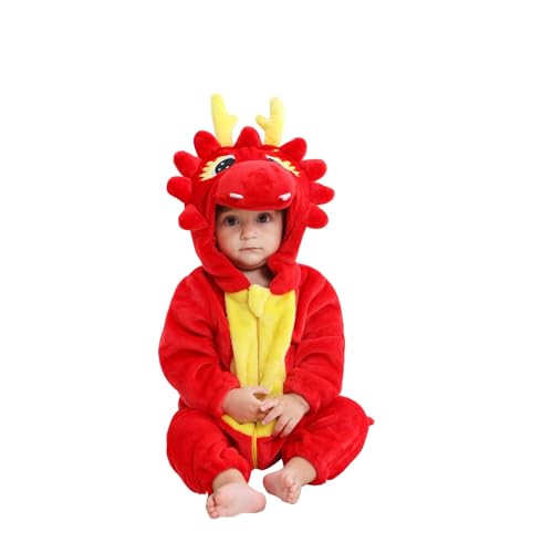 Neugeborenes Baby Tier Kostüm Halloween Drache Dinosaurier Einhorn mit Kapuze Cosplay Strampler Kleinkind Herbst Winter Kleidung (Red, S) von Generic
