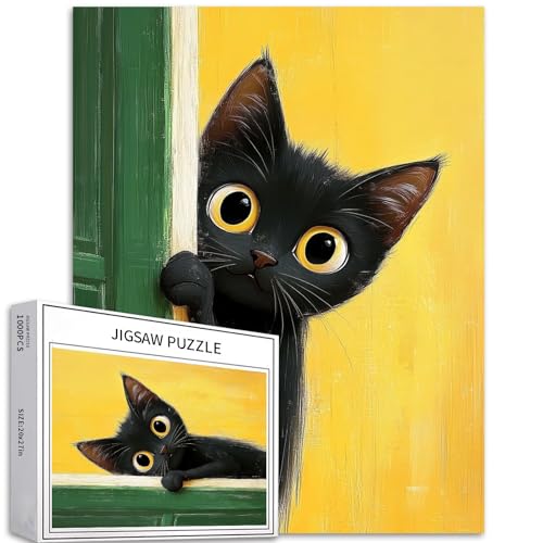 Neugieriges Katzen-Puzzle im Ölgemälde-Stil auf gelbem Hintergrund und grüner Tür-Illustration, 1000 Teile, HD Art Jigsaw 50 × 70 cm, spannende Familienaktivitätsspiele, Bastel-Puzzle für Neugieriges Katzen-Puzzle im Ölgemälde-Stil auf gelbem Hintergrund und grüner Tür-Illustration, 1000 Teile, HD Art Jigsaw 50 × 70 cm, spannende Familienaktivitätsspiele, Bastel-Puzzle für von Generic