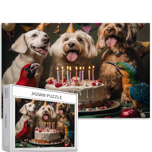 Niedliche Hunde und Vögel, 1000-teiliges Puzzle für Erwachsene, niedliche Tier-Geburtstagsparty-Szene, Kunst-Puzzle, herausfordernde Familienaktivität-Spiele, buntes DIY-Bastelpuzzle für Niedliche Hunde und Vögel, 1000-teiliges Puzzle für Erwachsene, niedliche Tier-Geburtstagsparty-Szene, Kunst-Puzzle, herausfordernde Familienaktivität-Spiele, buntes DIY-Bastelpuzzle für von Generic