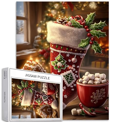 Niedliche Weihnachtsstrümpfe, 1000-teiliges Puzzle für Erwachsene, Kakao, Lebkuchenhaus-Kunst-Puzzle, herausfordernde Familienaktivitäten, buntes Bastelpuzzle für Heimdekoration, Geschenke, 50 x 70 cm Niedliche Weihnachtsstrümpfe, 1000-teiliges Puzzle für Erwachsene, Kakao, Lebkuchenhaus-Kunst-Puzzle, herausfordernde Familienaktivitäten, buntes Bastelpuzzle für Heimdekoration, Geschenke, 50 x 70 cm von Generic