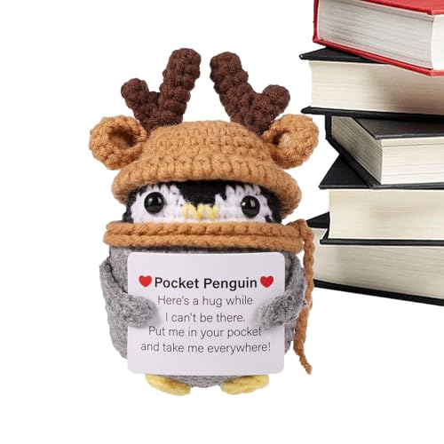 Niedliche gestrickte positive Puppen, positive Häkelpuppen - Puppe mit Froschhut | Handgemachte gehäkelte Puppe mit niedlichem Stricken mit positiver Karte von Generic