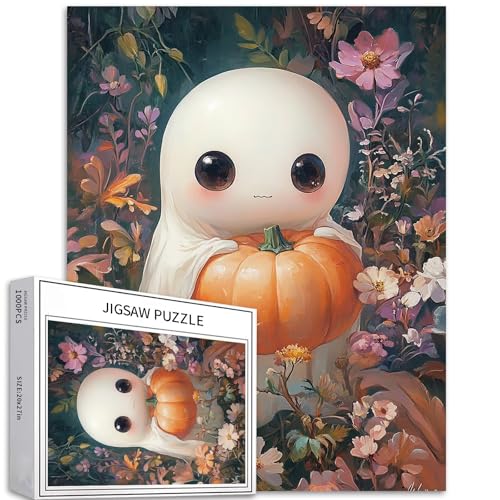 Niedlicher Geist hält Kürbis 1000 Teile Puzzle für Erwachsene, Retro-Ölgemälde-Stil, Kunst-Puzzle, anspruchsvolle Familienaktivitäten, buntes DIY-Bastelpuzzle für Heimdekoration, Geschenke, 50,8 x Niedlicher Geist hält Kürbis 1000 Teile Puzzle für Erwachsene, Retro-Ölgemälde-Stil, Kunst-Puzzle, anspruchsvolle Familienaktivitäten, buntes DIY-Bastelpuzzle für Heimdekoration, Geschenke, 50,8 x von Generic