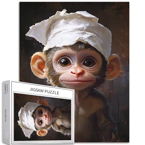 Niedlicher kleiner Affe, 1000-teiliges Puzzle für Erwachsene, Toilettenpapier, Hut, Kunst-Puzzle, bunte DIY-Puzzles für Heimdekoration, Geschenke, Familienpuzzle, perfekt für Spielabende, 50 x 70 cm Niedlicher kleiner Affe, 1000-teiliges Puzzle für Erwachsene, Toilettenpapier, Hut, Kunst-Puzzle, bunte DIY-Puzzles für Heimdekoration, Geschenke, Familienpuzzle, perfekt für Spielabende, 50 x 70 cm von Generic