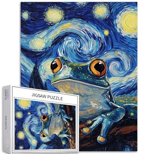 Niedlicher kleiner Frosch, 1000-teiliges Puzzle für Erwachsene, Van Gogh, Sternennachtstil, Kunst-Puzzle, herausfordernde Familienaktivitäten, buntes DIY-Bastelpuzzle für Heimdekoration, Geschenke, 50 Niedlicher kleiner Frosch, 1000-teiliges Puzzle für Erwachsene, Van Gogh, Sternennachtstil, Kunst-Puzzle, herausfordernde Familienaktivitäten, buntes DIY-Bastelpuzzle für Heimdekoration, Geschenke, 50 von Generic