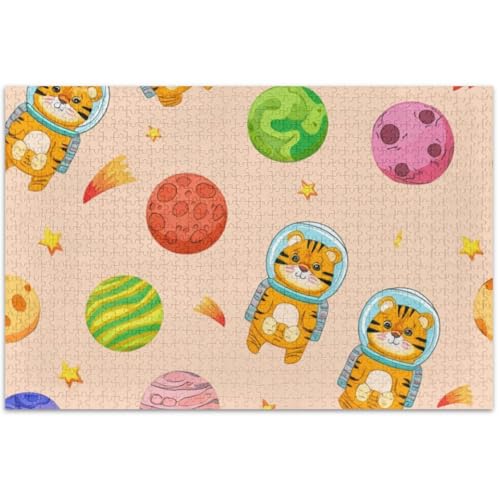 Niedliches Cartoon-Tiger-Astronauten-Puzzle, 500 Teile, Erwachsene, Familienspielzeug, Kunstwerk, schwieriges Puzzle, Freunde, Familienspiel, Geschenke, 50,5 x 37,8 cm von Generic