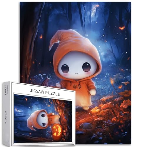 Niedliches Geister-Puzzle für Erwachsene, Halloween-Atmosphäre, Kunst-Puzzle, bunt, DIY-Puzzle, Heimdekoration, Geschenke, Familienpuzzle, perfekt für Spieleabende, 50 x 70 cm, 1000 Teile von Generic