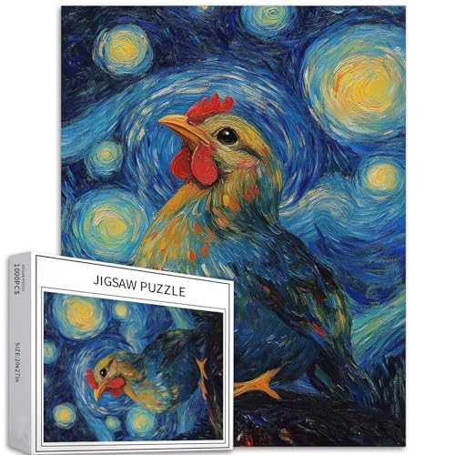 Niedliches Huhn-Puzzle für Erwachsene, Van Gogh, Sternennachtstil, Kunst-Puzzle, herausfordernde Familienaktivitäten, buntes Bastelpuzzle für Heimdekoration, Geschenke, 50 x 70 cm, 1000 Teile Niedliches Huhn-Puzzle für Erwachsene, Van Gogh, Sternennachtstil, Kunst-Puzzle, herausfordernde Familienaktivitäten, buntes Bastelpuzzle für Heimdekoration, Geschenke, 50 x 70 cm, 1000 Teile von Generic