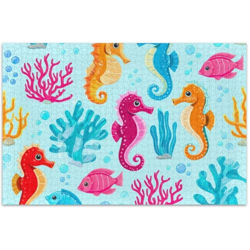 Niedliches Seepferdchen-Puzzle für Erwachsene, 500 Teile, Tier-Blumen-Kunst-Puzzle, Herbst-Szene, Familien-Puzzle, Liebhaber, Geschenke, 500 x 37 cm von Generic