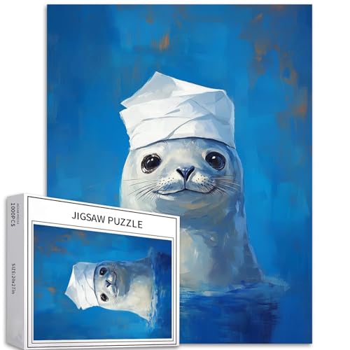 Niedliches Siegel mit Toilettenpapier auf dem Kopf, 1000-teiliges Puzzle für Erwachsene, Ölgemälde-Stil, Kunst-Puzzle, anspruchsvolle Familienaktivitäten, buntes DIY-Bastelpuzzle für Heimdekoration, Niedliches Siegel mit Toilettenpapier auf dem Kopf, 1000-teiliges Puzzle für Erwachsene, Ölgemälde-Stil, Kunst-Puzzle, anspruchsvolle Familienaktivitäten, buntes DIY-Bastelpuzzle für Heimdekoration, von Generic