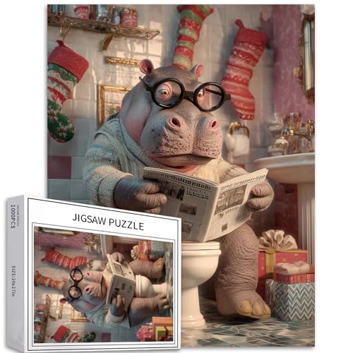 Nilpferd, Zeitung auf Toilette, 1000-teiliges Puzzle für Erwachsene, Kunst-Puzzle, herausfordernde Familienaktivitäten, buntes Bastelpuzzle für Heimdekoration, Geschenke, 50 x 70 cm Nilpferd, Zeitung auf Toilette, 1000-teiliges Puzzle für Erwachsene, Kunst-Puzzle, herausfordernde Familienaktivitäten, buntes Bastelpuzzle für Heimdekoration, Geschenke, 50 x 70 cm von Generic