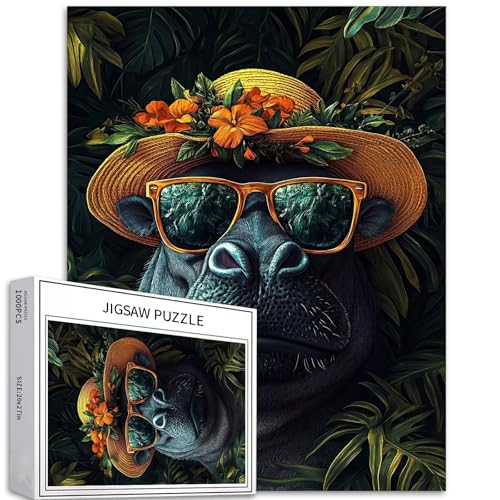 Nilpferd mit Sonnenbrille, 1000-teiliges Puzzle für Erwachsene, tropische Pflanzen, Hintergrundkunst-Puzzle, herausfordernde Familienaktivitäten, buntes Bastelpuzzle für Heimdekoration, Geschenke, 50 Nilpferd mit Sonnenbrille, 1000-teiliges Puzzle für Erwachsene, tropische Pflanzen, Hintergrundkunst-Puzzle, herausfordernde Familienaktivitäten, buntes Bastelpuzzle für Heimdekoration, Geschenke, 50 von Generic