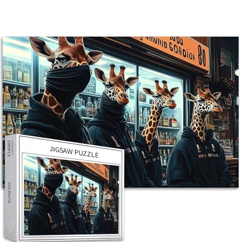 Ninja Giraffe 1000 Teile Puzzle für Erwachsene, lustiges Comic-Stil, Kunst-Puzzle, herausfordernde Familienaktivitäten, buntes DIY-Bastelpuzzle für Heimdekoration, Geschenke, 70 × 50 cm von Generic