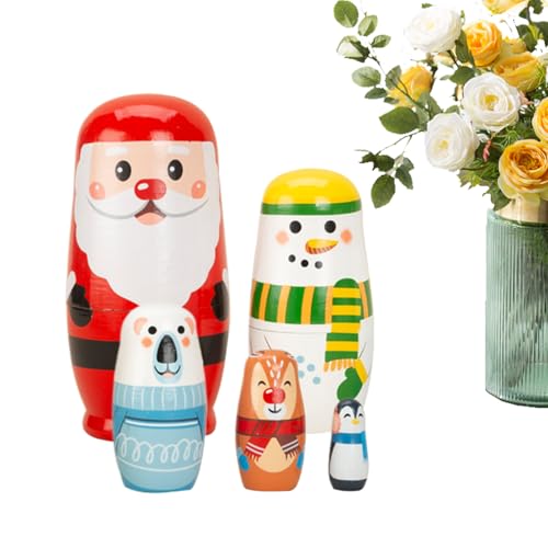 Nistpuppen - 5 Stücke hölzerne russische matry0shka -Puppen, Weihnachtsmann Snowman Holiday Nisting Puppe, handgemalte Geschenkset | Kinder Mädchen Erwachsene Weihnachtsdekor, Winterh Nistpuppen - 5 Stücke hölzerne russische matry0shka -Puppen, Weihnachtsmann Snowman Holiday Nisting Puppe, handgemalte Geschenkset | Kinder Mädchen Erwachsene Weihnachtsdekor, Winterh von Generic