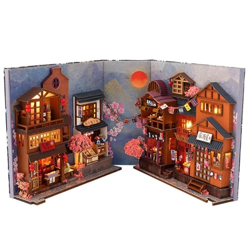 Nook Book Nook Kit – Japanisches Straßenmodell, 3D-Miniaturhaus | Einsatz und Tischdekorationen, Bastelset aus Holz für Erwachsene und Jugendliche, handgefertigte Buchecke Szene für ca Nook Book Nook Kit – Japanisches Straßenmodell, 3D-Miniaturhaus | Einsatz und Tischdekorationen, Bastelset aus Holz für Erwachsene und Jugendliche, handgefertigte Buchecke Szene für ca von Generic