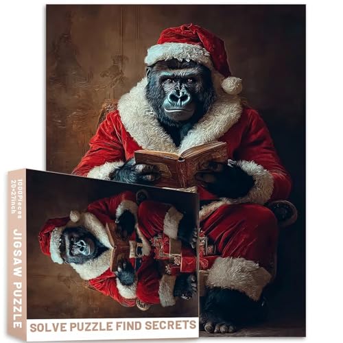 Ölgemälde, Gorilla-Weihnachtsmann-Lesebuch mit Geschenken, 1000-teiliges Weihnachtspuzzle für Erwachsene, bunt, DIY-Puzzles für Heimdekoration, Geschenke, Familienpuzzle, perfekt für Spielabende Ölgemälde, Gorilla-Weihnachtsmann-Lesebuch mit Geschenken, 1000-teiliges Weihnachtspuzzle für Erwachsene, bunt, DIY-Puzzles für Heimdekoration, Geschenke, Familienpuzzle, perfekt für Spielabende von Generic