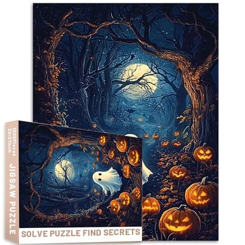 Ölgemälde-Puzzle, 68,6 x 50,8 cm, geheimnisvolle Halloween-Mondlicht-Szene, herausfordernde Familien-Aktivitätsspiele, buntes Bastelpuzzle für Heimdekoration, Geschenke, 1000 Teile von Generic