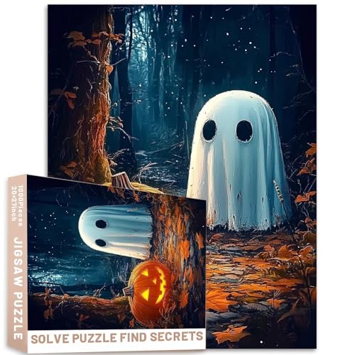 Ölgemälde-Puzzle, Motiv: Geisterkürbiswald, 68,6 x 50,8 cm, Halloween-Kunst, anspruchsvolle Familien-Aktivitätsspiele, buntes Bastelpuzzle für Heimdekoration, Geschenke, 1000 Teile von Generic