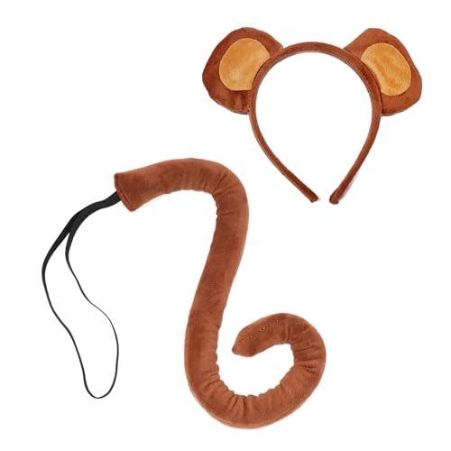 Ohren und Affenschwanz | komplettes Kinderkostüm – Zubehör für Tierkostüm für Mädchen Jungen Party Karneval Bühne Show Cosplay Kostüm von Generic