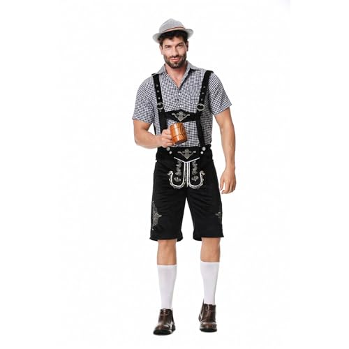 Oktoberfest Herren Outfit Set, Trachten Bayern Bieranzug Trachtenhemd Lederhose Karneval Kostüm Halloween Costume Performance Kostüm Arbeitsanzug, 1 Hemd + 1 Hosenträger + 1 Hut, Black, L Oktoberfest Herren Outfit Set, Trachten Bayern Bieranzug Trachtenhemd Lederhose Karneval Kostüm Halloween Costume Performance Kostüm Arbeitsanzug, 1 Hemd + 1 Hosenträger + 1 Hut, Black, L von Generic