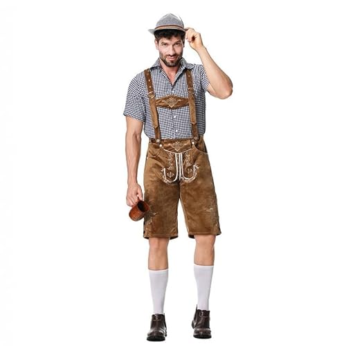 Oktoberfest Herren Outfit Set, Trachten Bayern Bieranzug Trachtenhemd Lederhose Karneval Kostüm Halloween Costume Performance Kostüm Arbeitsanzug, 1 Hemd + 1 Hosenträger + 1 Hut, Coffee, XXL Oktoberfest Herren Outfit Set, Trachten Bayern Bieranzug Trachtenhemd Lederhose Karneval Kostüm Halloween Costume Performance Kostüm Arbeitsanzug, 1 Hemd + 1 Hosenträger + 1 Hut, Coffee, XXL von Generic