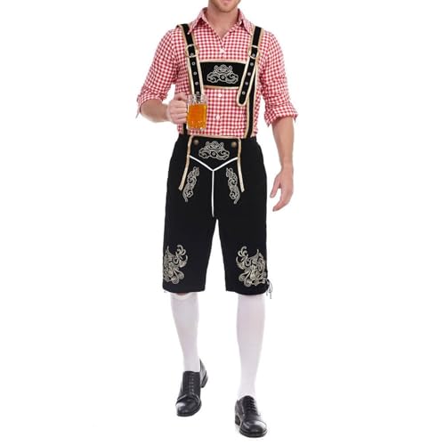 Oktoberfest Herren Outfit Set Trachten Bayern Bieranzug Karneval Kostüm Halloween Costume Performance Kostüm Arbeitsanzug, 1 Hemd + 1 Hosenträger, Red, 3XL Oktoberfest Herren Outfit Set Trachten Bayern Bieranzug Karneval Kostüm Halloween Costume Performance Kostüm Arbeitsanzug, 1 Hemd + 1 Hosenträger, Red, 3XL von Generic