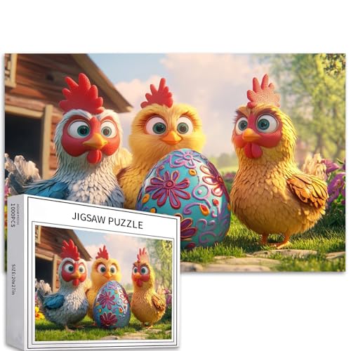 Osterei-Küken, 1000-teiliges Puzzle für Erwachsene, drei kleine Hühner, 68,6 x 50,8 cm, bunt, DIY-Puzzles für Heimdekoration, Geschenke, Familienpuzzle, perfekt für Spielabende von Generic