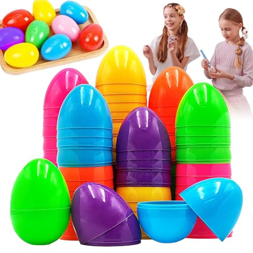 Ostereikorb, Füllbare 50 Stcs Farbenfrohe Helle Ostereier Schalenspielzeug - Falsche Eier, Ostereier Spielzeug, Farbenfrohe Helle Ostereier Ostereiersuche von Generic