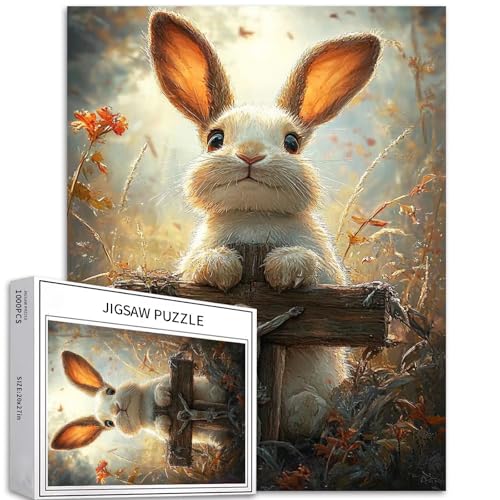 Sumllee 1000 Stück Osterhase sitzendes Holzkreuz-Puzzle für Erwachsene, 19,7 x 27,5 Zoll, Oster-Art-Deco-Stil, ab 14 Jahren von Generic
