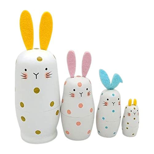 Osterhasen-Puppen aus Holz – 8-teiliges Set mit 4 russischen Matroschka-Puppen | Handgefertigtes Hasen-Nistpuppen-Set aus Holz | Nesting Dolls Bunny für Kinder, Weihnachten, Ostern, Geburtstag, Zuhaus von Generic