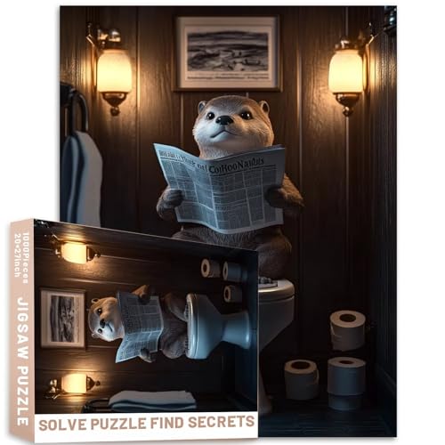Otter WC-/Badezimmer-Puzzle, Tierszene, 50 x 70 cm, anspruchsvolle Familienaktivitäten, buntes Bastelpuzzle für Heimdekoration, Geschenke von Generic