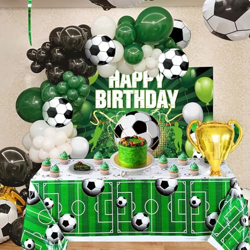 Pack of 135 Football Party Geburtstagsdekorationen, Jungen Party Set, Fußball Ballon Happy Birthday Banner Tischdecken, Fußball Deko von Generic