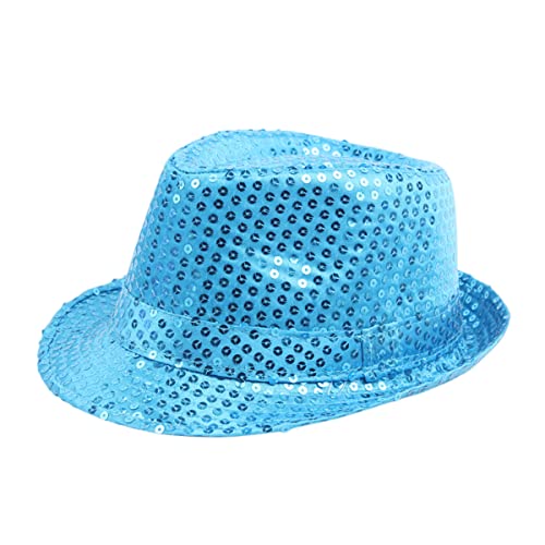 Pailletten Hut für Erwachsene Kinder, Glänzhut Fedora-Hut Jazzhut Disco Outfit Trilby-Hut Filz Kappe Partyhut für Karneval, Kostüm, Mottoparty, Cosplay (Blau, S: 54cm) von Generic