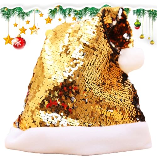 Pailletten-Nikolausmütze – Weihnachtsmütze mit Pailletten, Glitzer-Paillettenmütze, Weihnachtsmütze, Weihnachtsmütze mit Pailletten für Kinder und Erwachsene von Generic