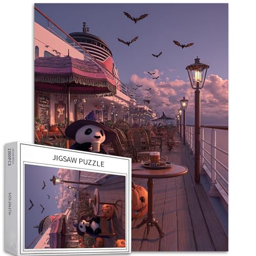 Panda Cape Style Puzzle für Erwachsene, Halloween, Kreuzfahrtschiff-Kunst-Puzzle, bunt, DIY-Puzzle, Heimdekoration, Geschenke, Familienpuzzle, perfekt für Spieleabende, 50 x 70 cm, 1000 Teile von Generic