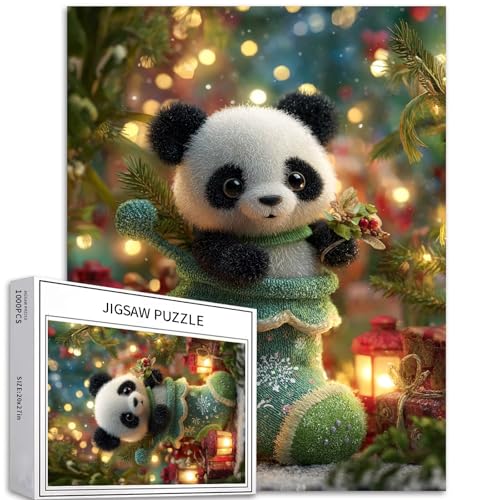 Panda im Weihnachtsstrumpf, 1000-teiliges Puzzle für Erwachsene, Schneeflocke, dekoratives Kunst-Puzzle, bunt, DIY-Puzzle, für Heimdekoration, Geschenke, Familienpuzzle, perfekt für Spielabende, 50 x Panda im Weihnachtsstrumpf, 1000-teiliges Puzzle für Erwachsene, Schneeflocke, dekoratives Kunst-Puzzle, bunt, DIY-Puzzle, für Heimdekoration, Geschenke, Familienpuzzle, perfekt für Spielabende, 50 x von Generic
