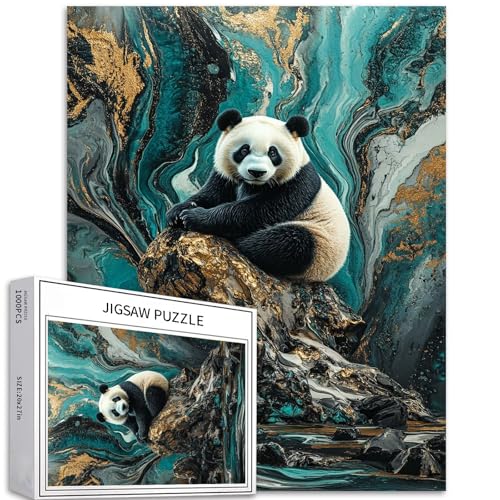 Panda on the Rock 1000 Teile Puzzle für Erwachsene, abstrakter 3D-Stil, Kunst-Puzzle, bunt, DIY-Puzzles für Heimdekoration, Geschenke, Familienpuzzle, perfekt für Spieleabende, 50 x 70 cm von Generic