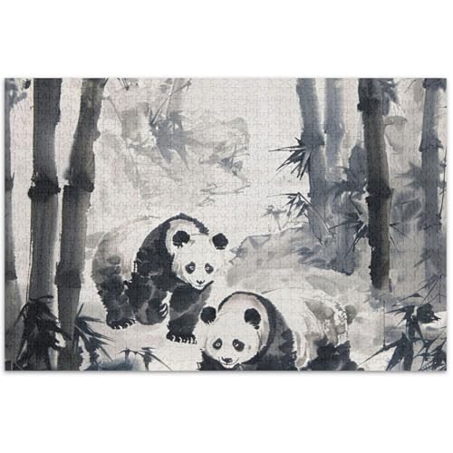Pandas Bambus-Puzzle, schwarz-weiß, 500 Teile, für Erwachsene, Tiere, florale Kunst, lustiges Puzzle für Erwachsene, Spieltechnik, Geschenke, 500 x 37 cm von Generic