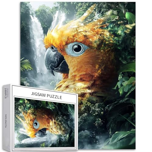 Papagei im Wald, 1000-teiliges Puzzle für Erwachsene, tropischer Wasserfall-Hintergrund, Kunst-Puzzle, buntes DIY-Puzzle, für Heimdekoration, Geschenke, Familienpuzzle, perfekt für Spielabende, 50 x von Generic