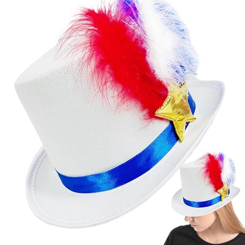 Patriotische Hüte für Männer, Weiß Rot und Blau | Roter Stern, Weiß, Blau, Patriotischer Federhut | Lustige festliche Partyfrisuren, Karnevalspuzzle, Paraden-Zubehör von Generic