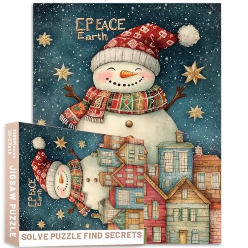 Peace Earth Schneemann-Block-Häuser-Puzzle, 1000 Stück, skurrile Aquarellfarben, weiche Farbe, Urlaubskarte, anspruchsvolle Familienaktivitäten, Spiele, bunt, Bastelpuzzle für Heimdekoration Peace Earth Schneemann-Block-Häuser-Puzzle, 1000 Stück, skurrile Aquarellfarben, weiche Farbe, Urlaubskarte, anspruchsvolle Familienaktivitäten, Spiele, bunt, Bastelpuzzle für Heimdekoration von Generic