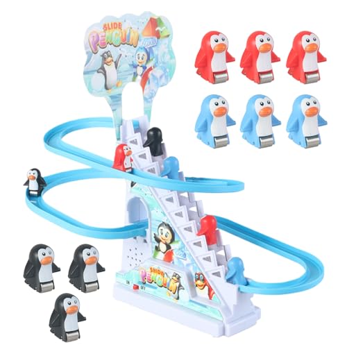 Penguin -Treppe Rutschen Weihnachten - Kinderrollenspielzeug, Penguin -Rennstrecke | LED & Music Penguin Race Game, Achterbahnspielzeug Für Geburtstag, Lustige Urlaubsaktivität von Generic