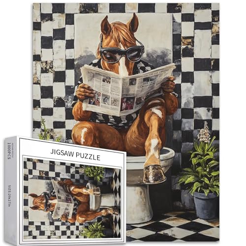 Pferd, das auf der Toilette sitzt, 1000-teiliges Puzzle für Erwachsene, niedliches und lustiges Pferdekunst-Puzzle, herausfordernde Familienaktivität-Spiele, buntes DIY-Bastelpuzzle für Pferd, das auf der Toilette sitzt, 1000-teiliges Puzzle für Erwachsene, niedliches und lustiges Pferdekunst-Puzzle, herausfordernde Familienaktivität-Spiele, buntes DIY-Bastelpuzzle für von Generic