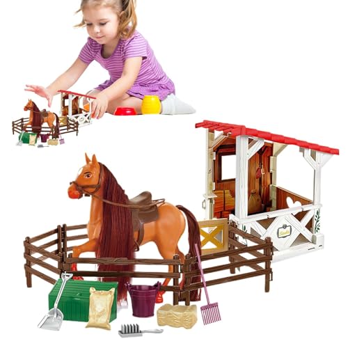 Pferdestall Spielset, Pferdespielzeug-Set, Figur Spielzeug Abnehmbares Reiten Spielset - Vorgeben Tierspielzeug Realistischer Pferdeclub für Mädchen und Kinder von Generic