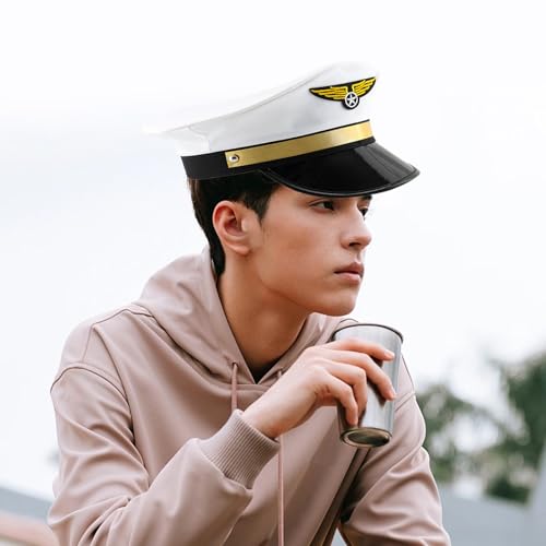 Pilot Captain Hat – Navy Airline Officer Cap, Aviators Cosplay Hut | Pilotenhut der Fluggesellschaft im klassischen Militärstil für Erwachsene Männer Frauen Kostüm Zubehör für Hallowe-Partys von Generic