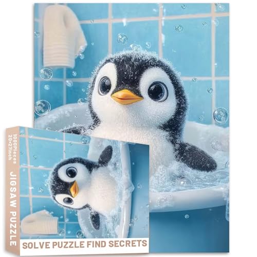 Pinguin-Puzzle, Badezeit, 1000 Teile, Pastellfarben, einfache Tierkunst, blauer Fliesenhintergrund, herausfordernde Familienaktivitäten, bunt, Bastelpuzzle für Heimdekoration, Geschenke Pinguin-Puzzle, Badezeit, 1000 Teile, Pastellfarben, einfache Tierkunst, blauer Fliesenhintergrund, herausfordernde Familienaktivitäten, bunt, Bastelpuzzle für Heimdekoration, Geschenke von Generic