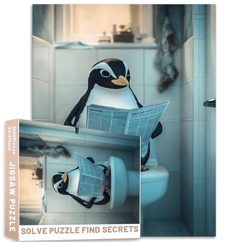 Pinguin zum Lesen von Zeitungen, Badezimmer-Puzzle, 1000 Teile, Tierkunst, anspruchsvolle Familienaktivitäten, Spiele, bunt, DIY-Bastelpuzzle für Heimdekoration, Geschenke von Generic