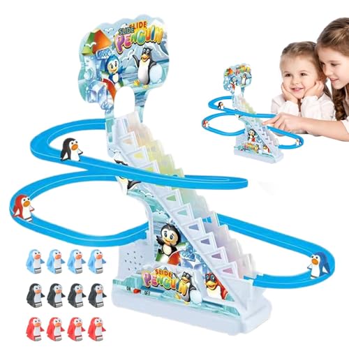 Pinguine Musikspielzeug Pinguine Pinguine Automatische Kletterpinguine | Pinguin-Rennspiel mit Musik und blinkenden LED-Lichtern, Pinguin-Set mit Lichtern, Pinguin-Set mit Lichtern, Pinguin von Generic