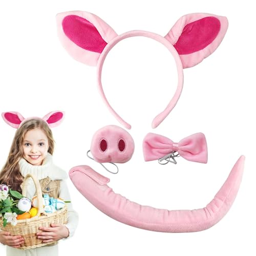 Pink Pig Costume Kit - Schweinkostüm Set | Schwein Nase Schwein Ohren Stirnband Schwanz Set, Kinder Schwein Kostüm für Halloween Party Karnevalskostüm Ball Geburtstagsfeier Mädchen Kostüm von Generic